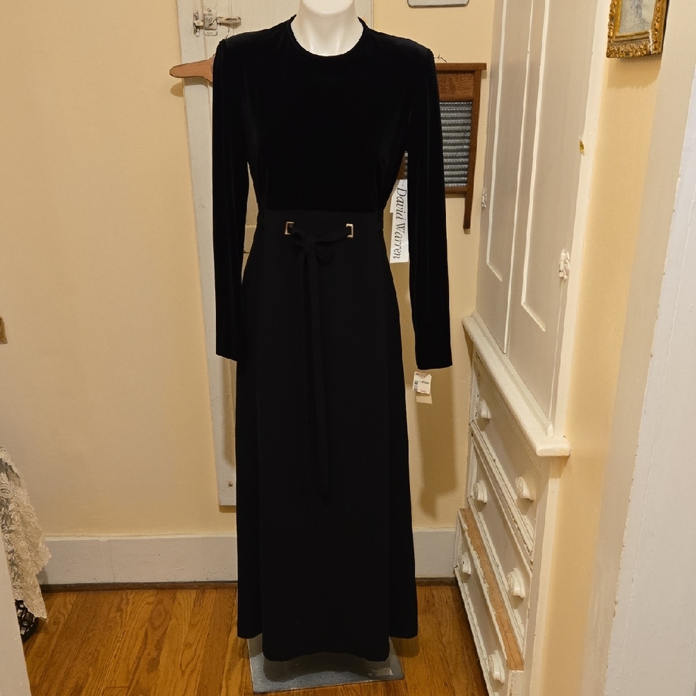 NWT David Warren black velour and polyester maxi dress Sz 8 🧰